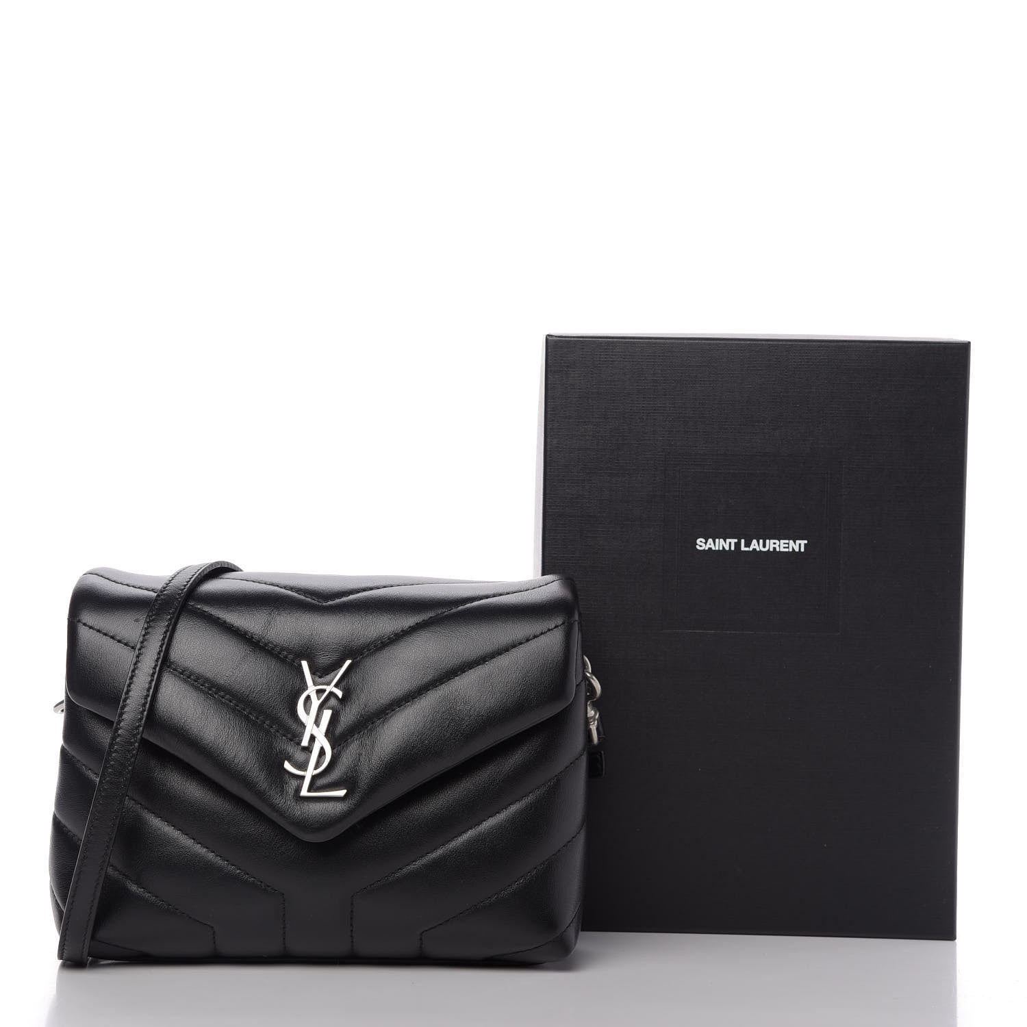 Saint Laurent Calfskin Y Quilted Monogram Toy Loulou Crossbody Bag Black 10 of 11
