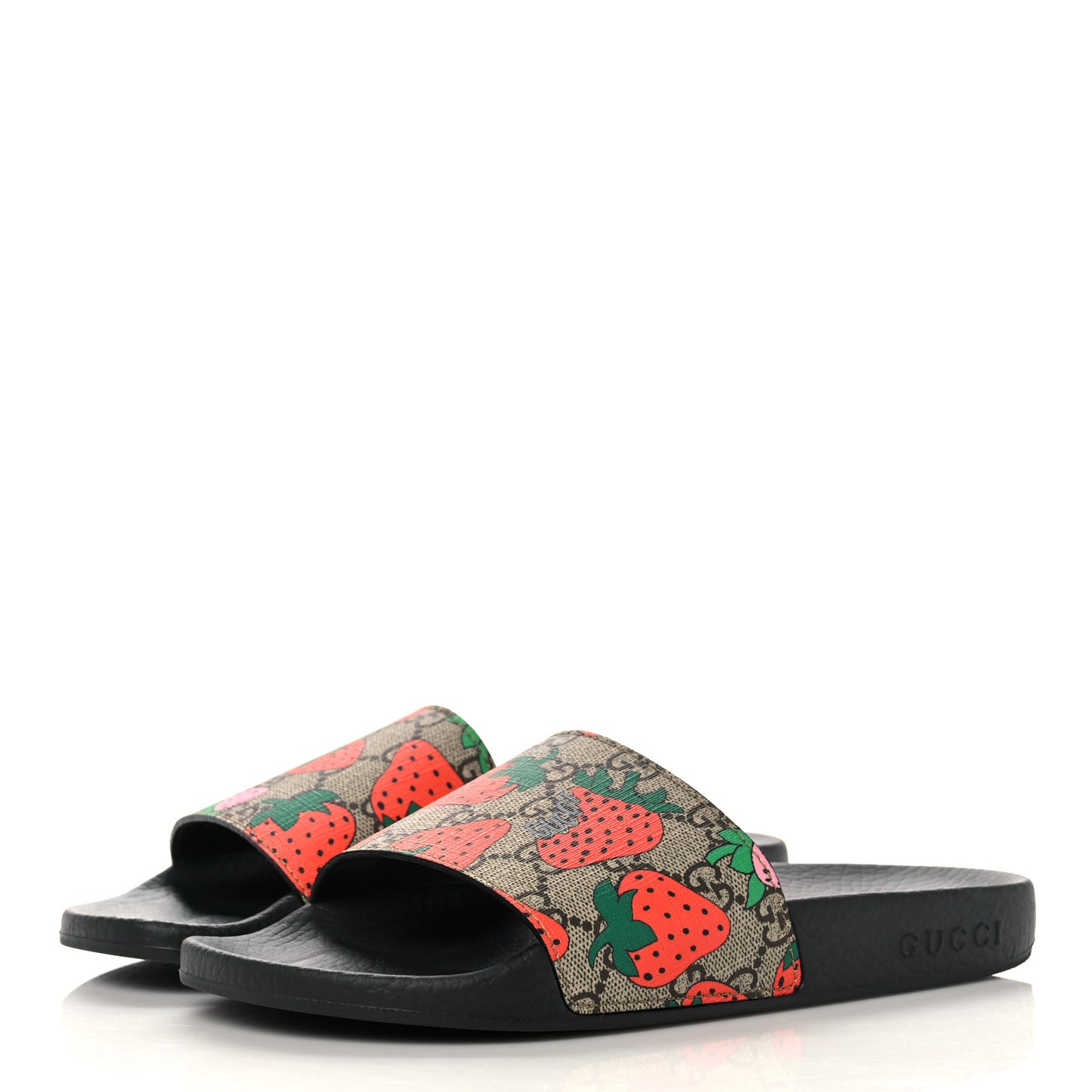 GG Supreme Monogram Strawberry Slide Sandals 37 Beige Multicolor