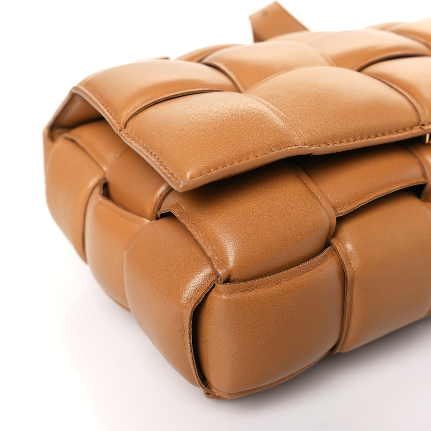Nappa Maxi Intreccio Padded Cassette Crossbody Bag Caramel