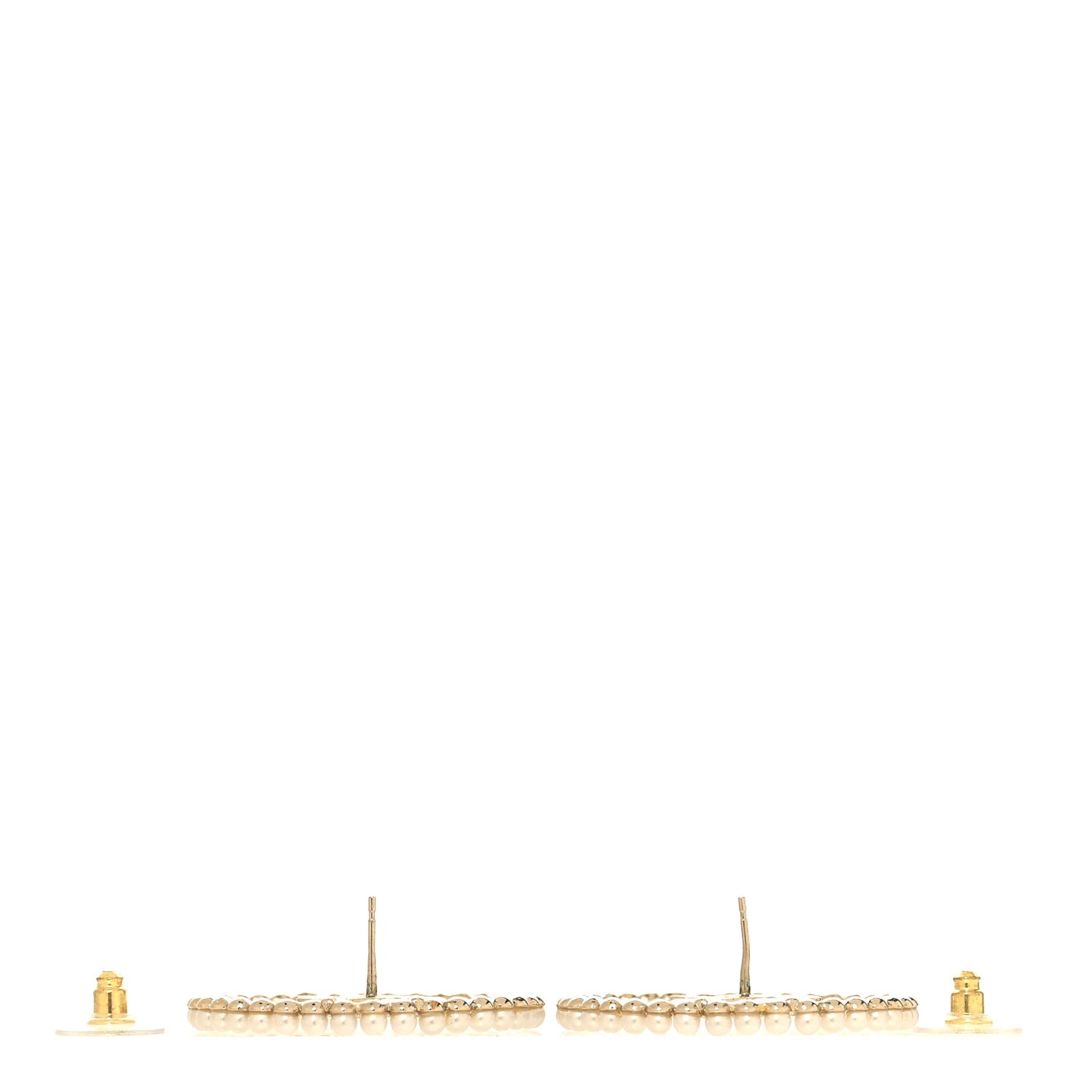 Crystal Pearl CC Door Knocker Hoop Earrings Gold Pearly White