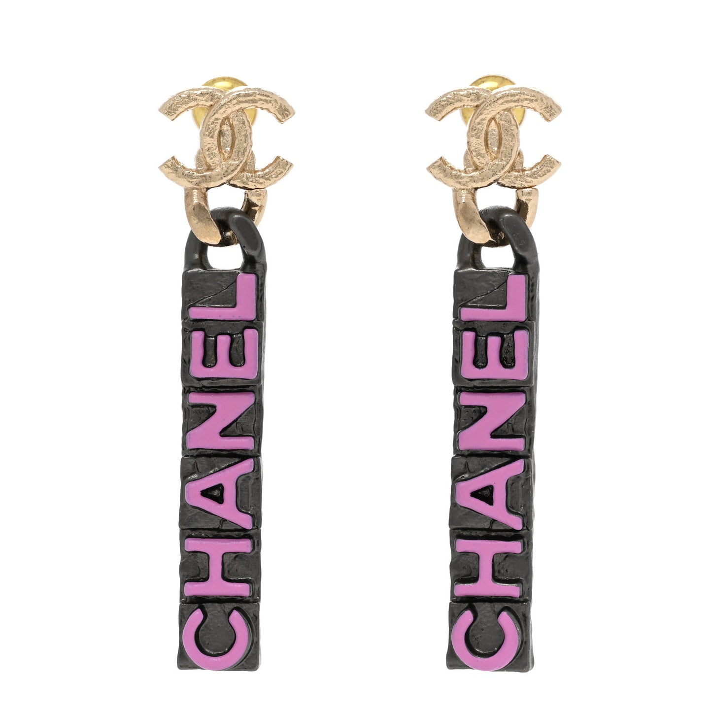 Metal Enamel CC Logo Drop Earrings Pink