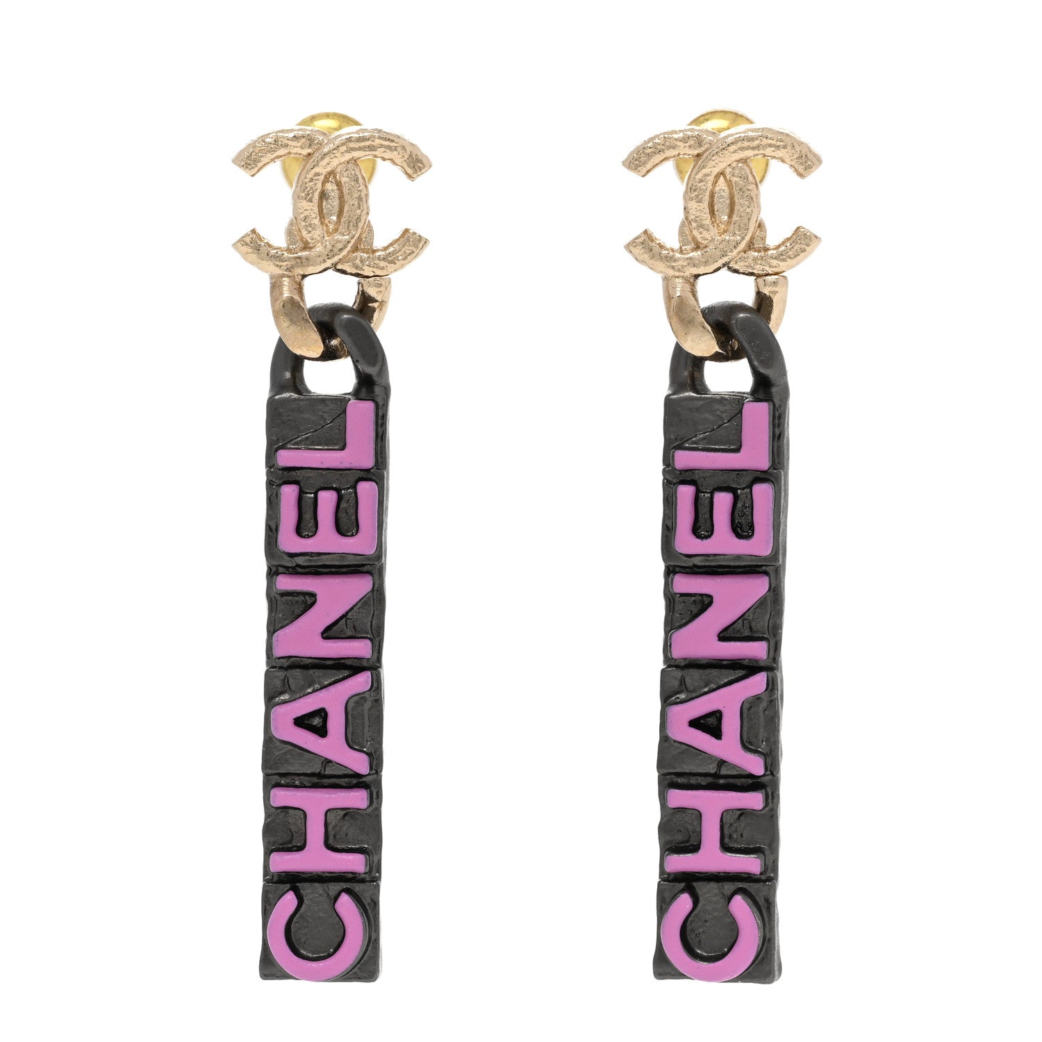 Chanel Metal Enamel CC Logo Drop Earrings Pink 1 of 4