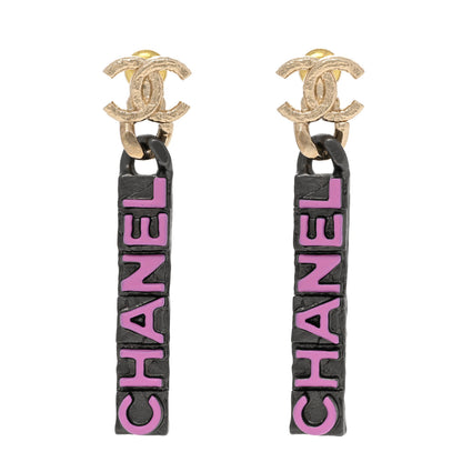 Chanel Metal Enamel CC Logo Drop Earrings Pink 1 of 4