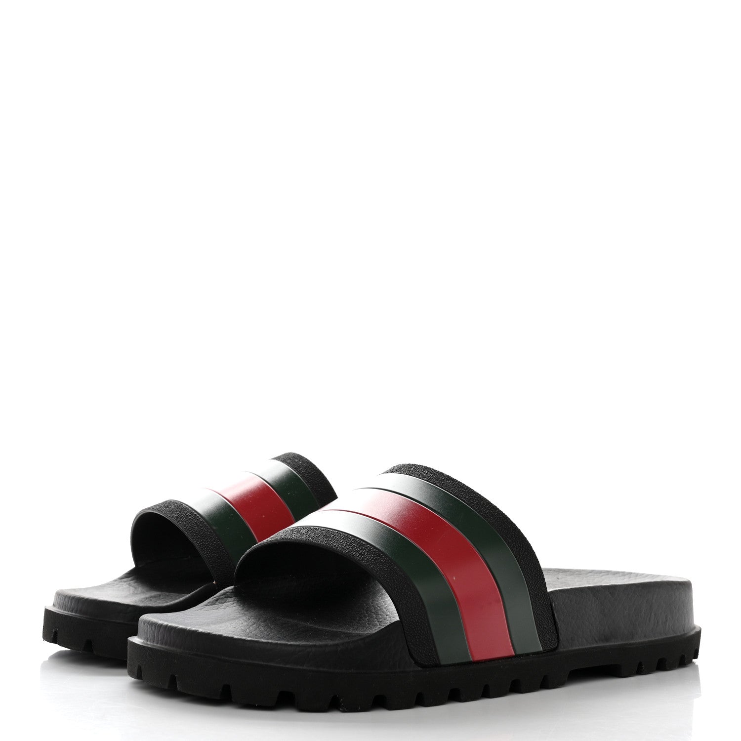 Gucci Rubber Web Mens Lug Sole Slide Sandals 10 Black Green Red 3 of 11