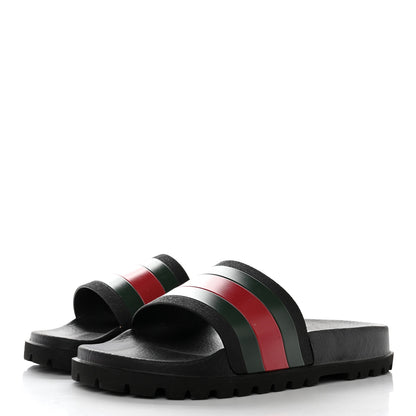 Gucci Rubber Web Mens Lug Sole Slide Sandals 10 Black Green Red 3 of 11