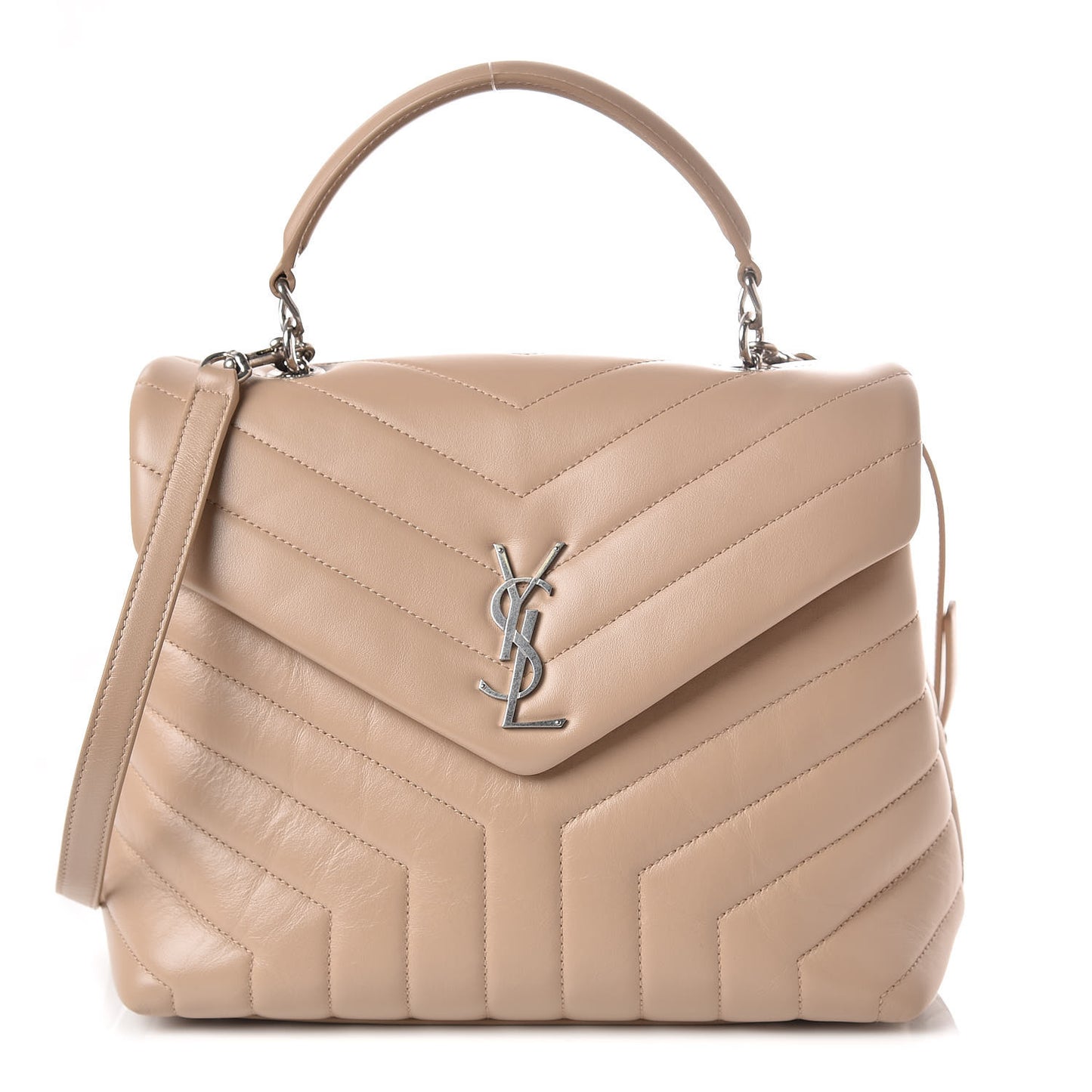 Calfskin Y Quilted Monogram Medium Loulou Satchel Dark Beige