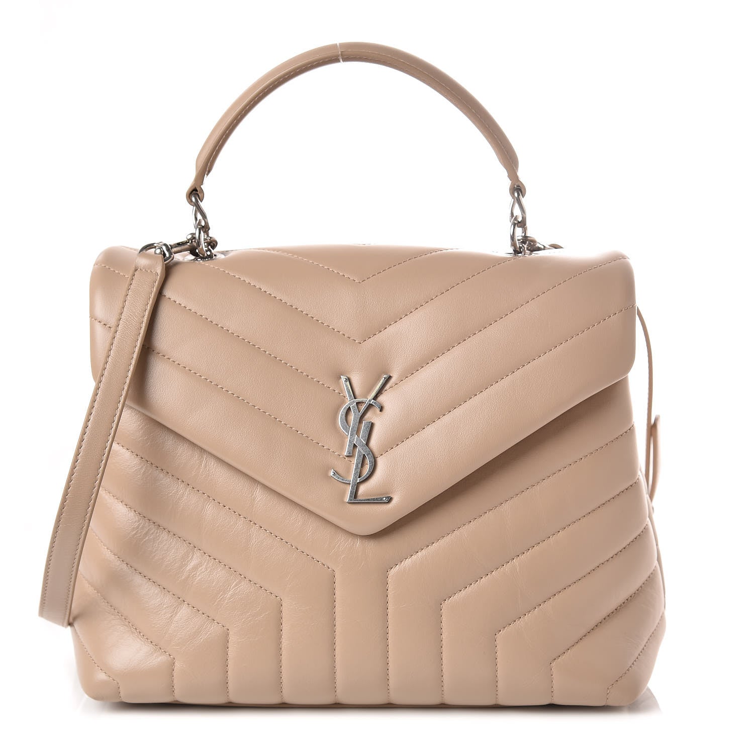 Saint Laurent Calfskin Y Quilted Monogram Medium Loulou Satchel Dark Beige 1 of 11