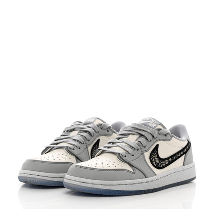 Christian Dior X NIKE AIR JORDAN Calfskin Mens Oblique Low Sneakers 38.5 Grey White 3 of 13