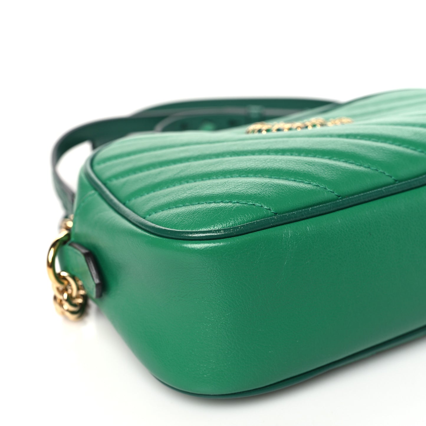 Azalea Calfskin Enamel Matelasse Diagonal Small Torchon GG Marmont Chain Shoulder Bag New Shamarock Emerald