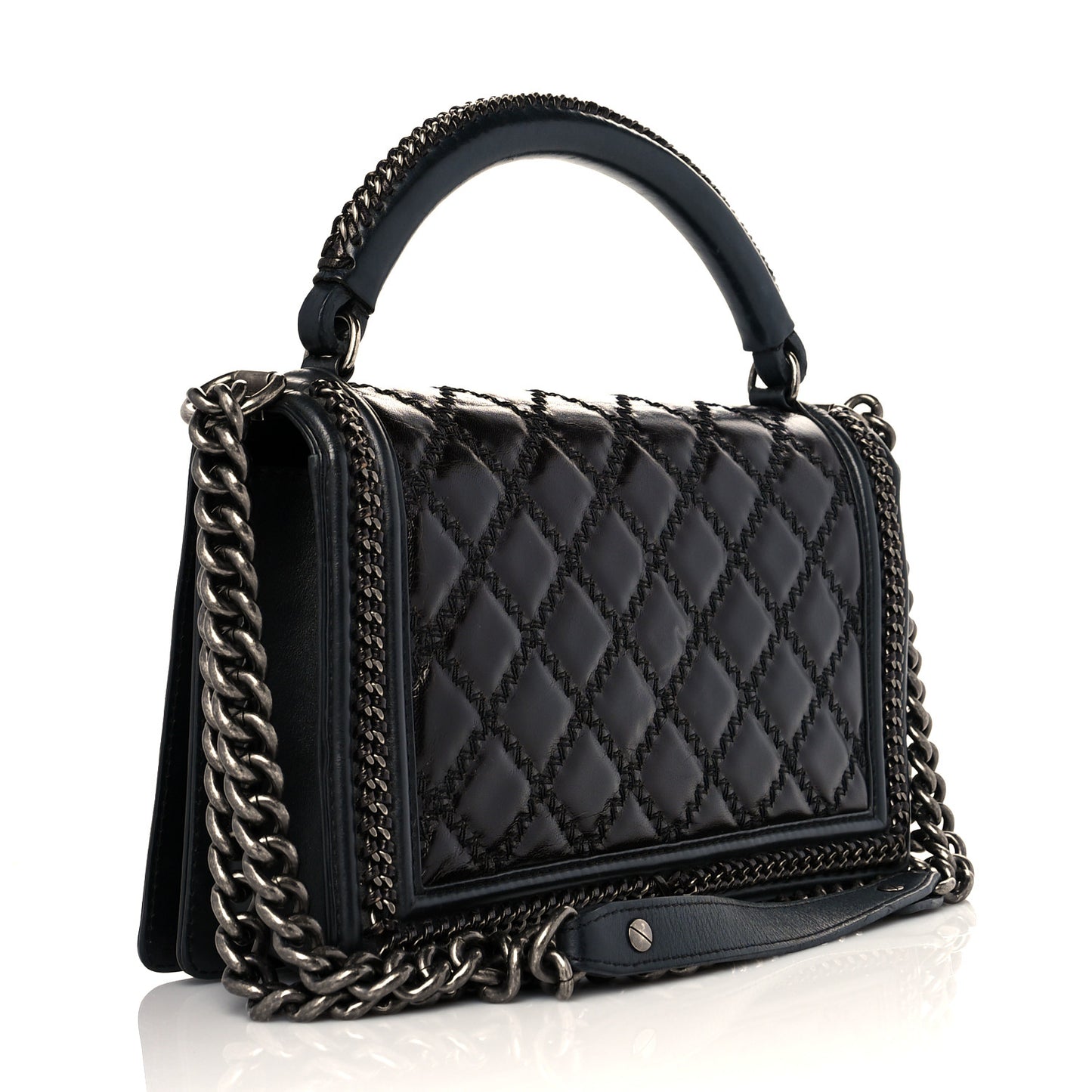 Calfskin Quilted New Medium Boy Top Handle Flap Black