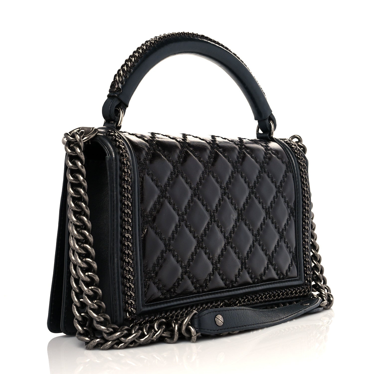 Chanel Calfskin Quilted New Medium Boy Top Handle Flap Black 3 of 20