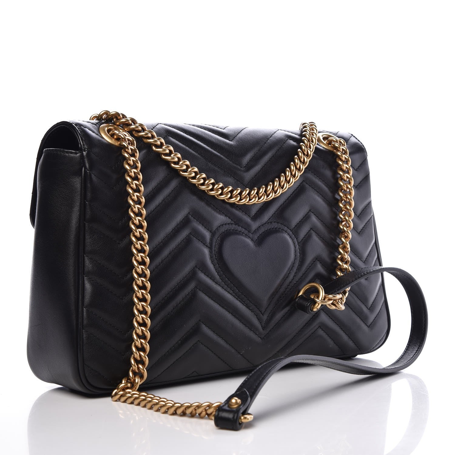Gucci Calfskin Matelasse Medium GG Marmont Shoulder Bag Black 3 of 9