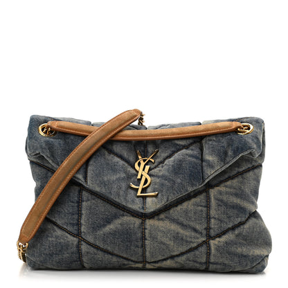 Saint Laurent Denim Quilted Small Loulou Puffer Monogram Chain Satchel Blue Cinnamon 1 of 12