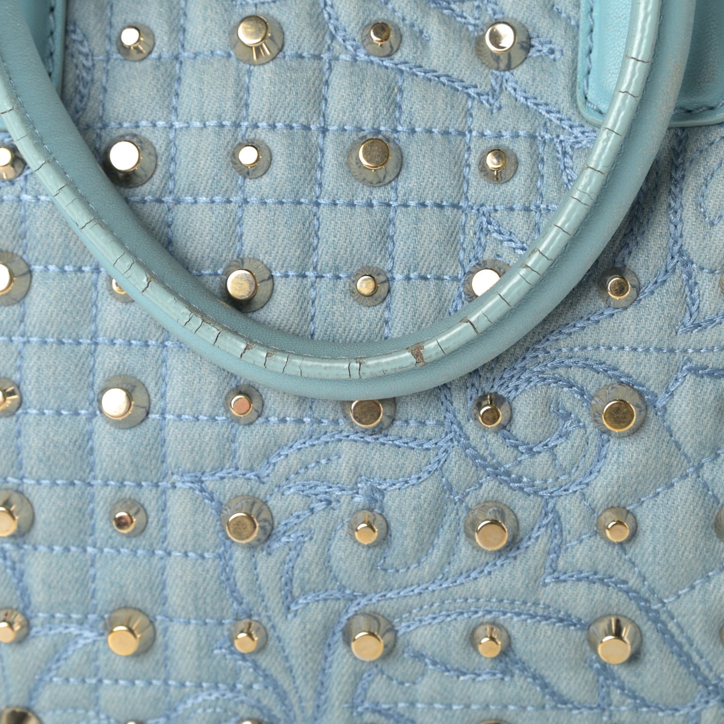 Denim Barocco Quilted Studded Vanitas Demetra Blue