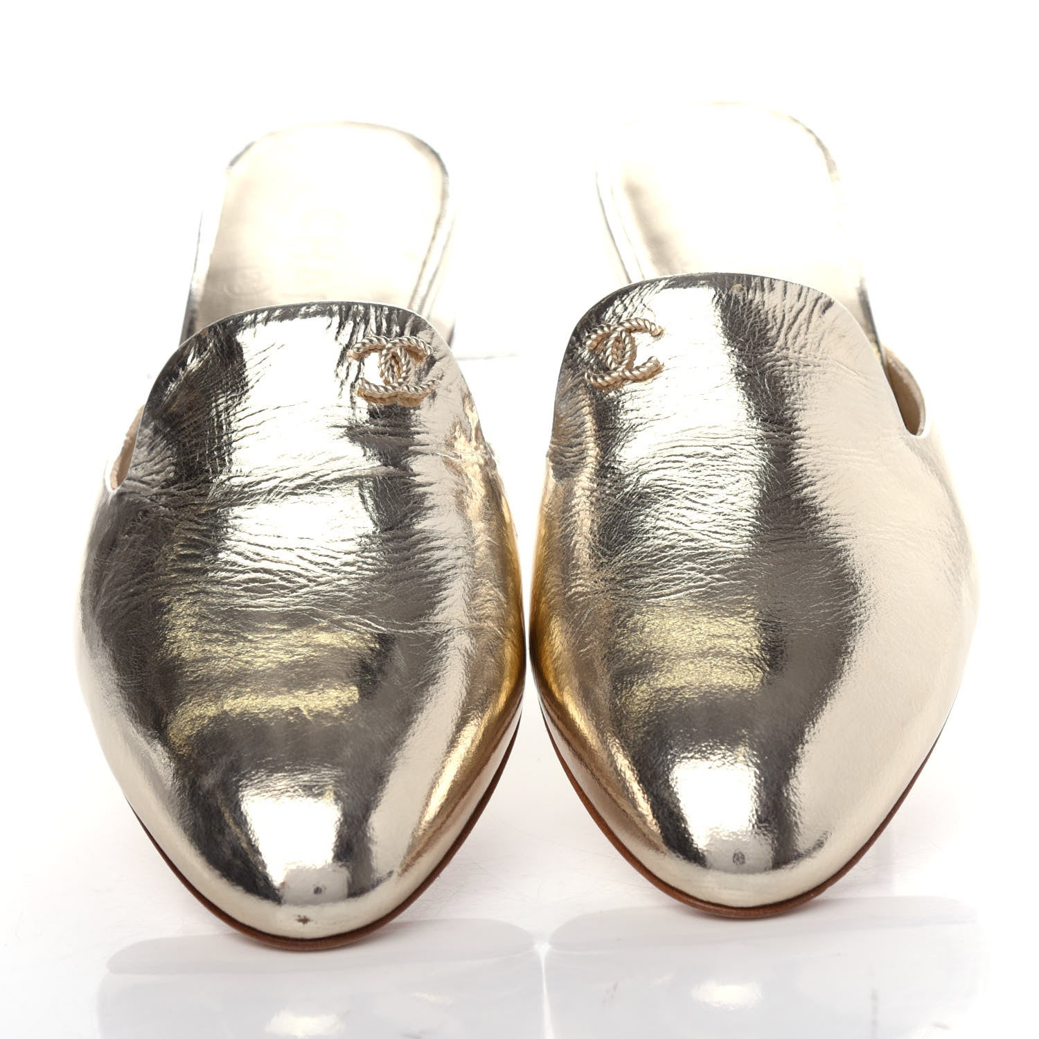 Chanel Metallic Sheepskin Mules 36 Gold 5 of 11