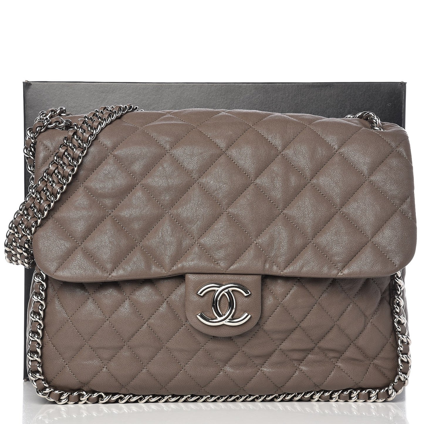 Washed Lambskin Quilted Maxi Chain Around Flap Taupe