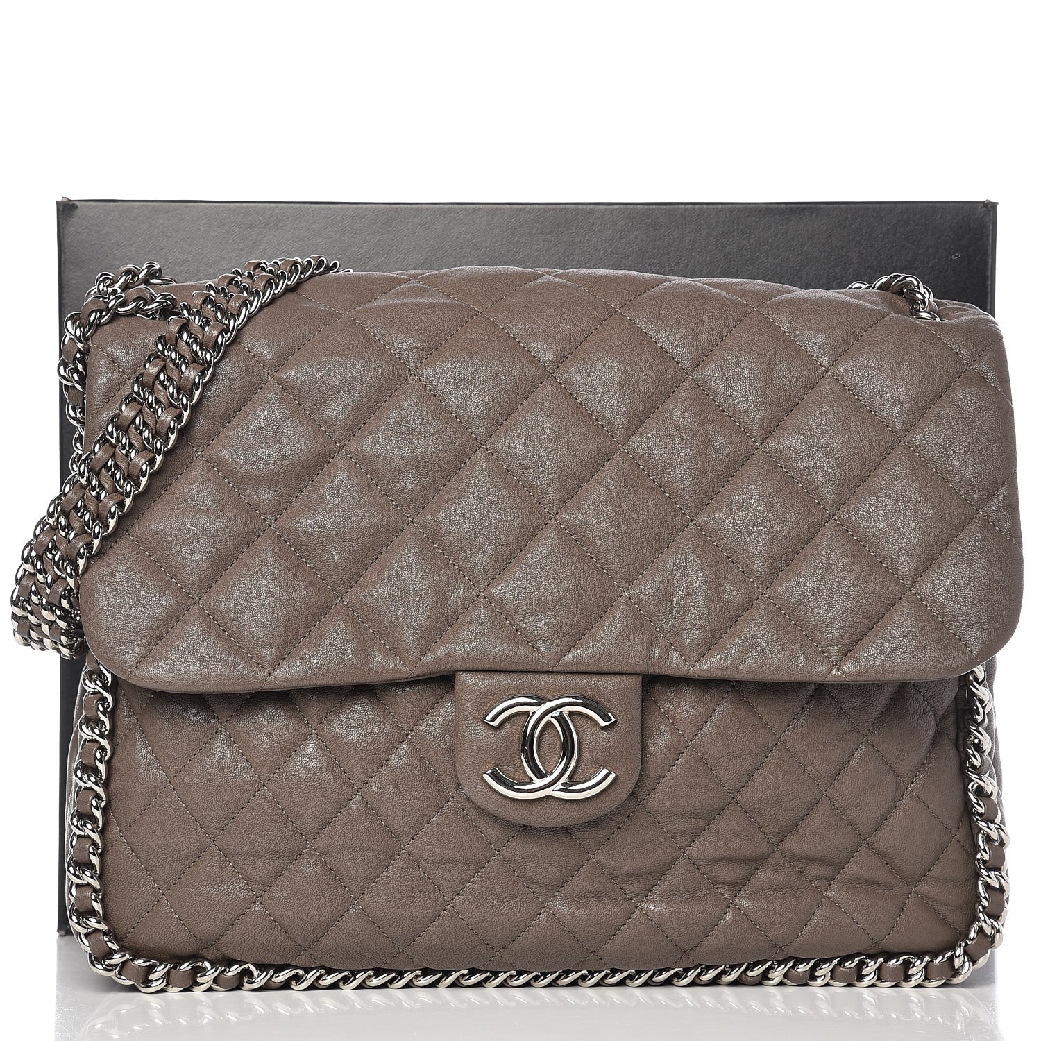 Chanel Washed Lambskin Quilted Maxi Chain Around Flap Taupe 8 of 8