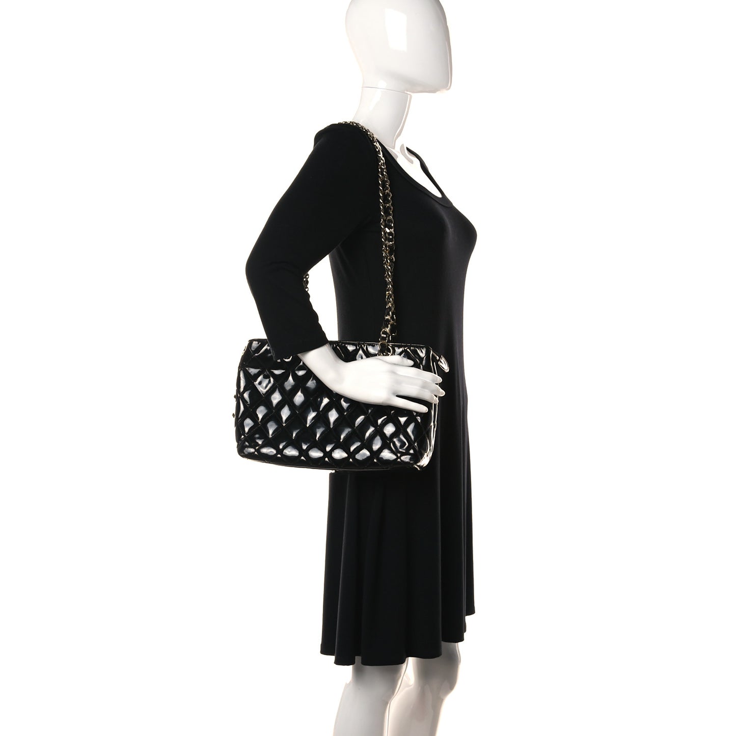 Patent Quilted Tote Black