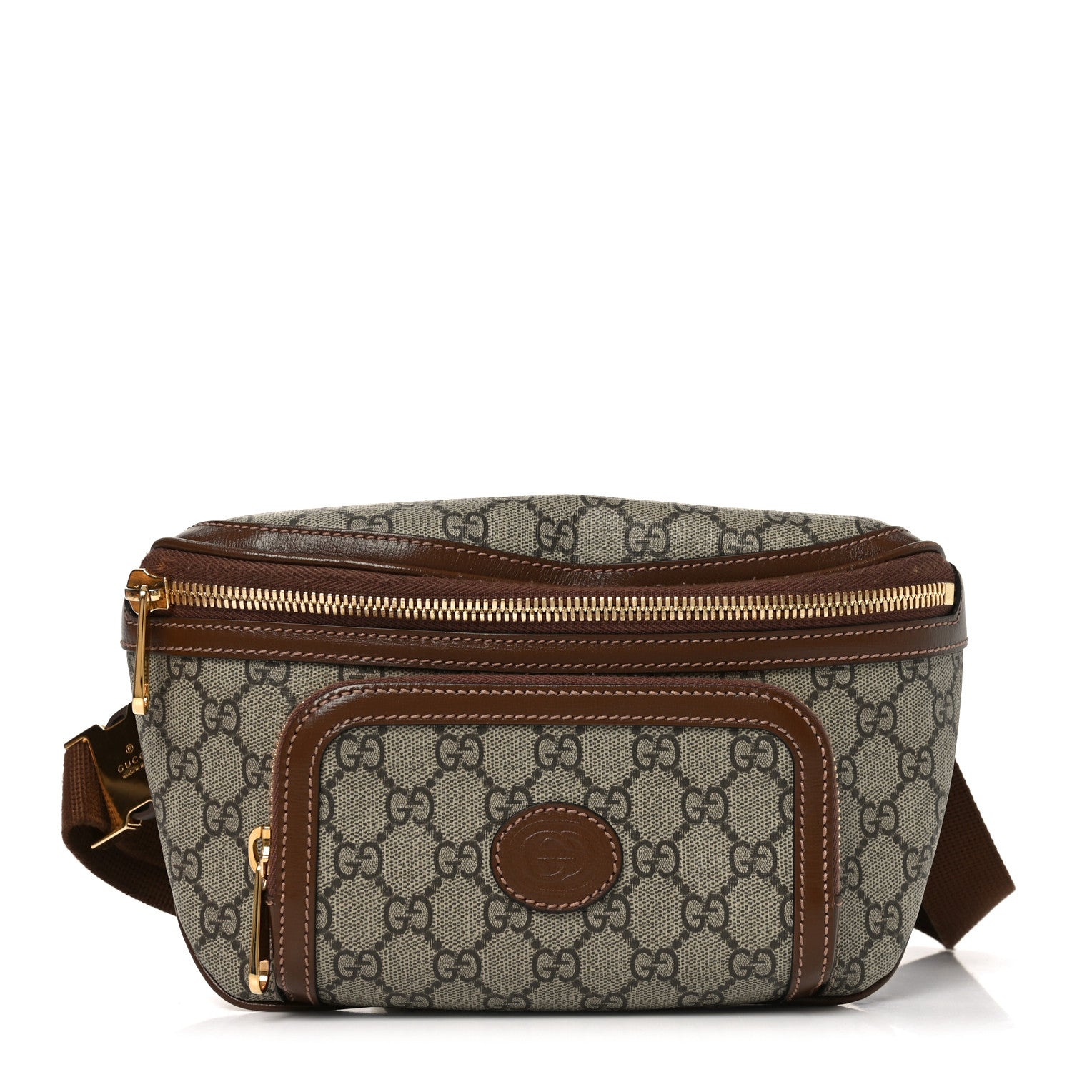 Gucci GG Supreme Monogram Textured Calfskin Retro Interlocking G Belt Bag Beige Ebony Brown Sugar 1 of 10