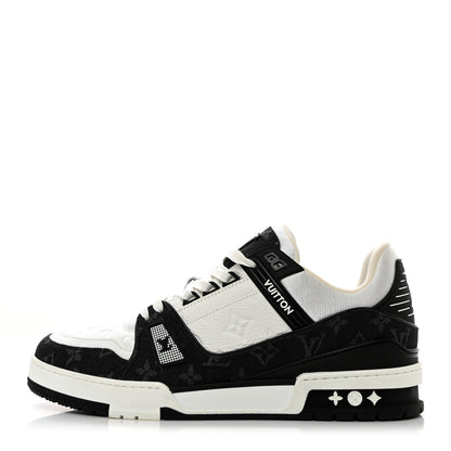 Louis Vuitton Calfskin Monogram Denim Mens LV Trainer Sneakers 9 Black 1 of 10