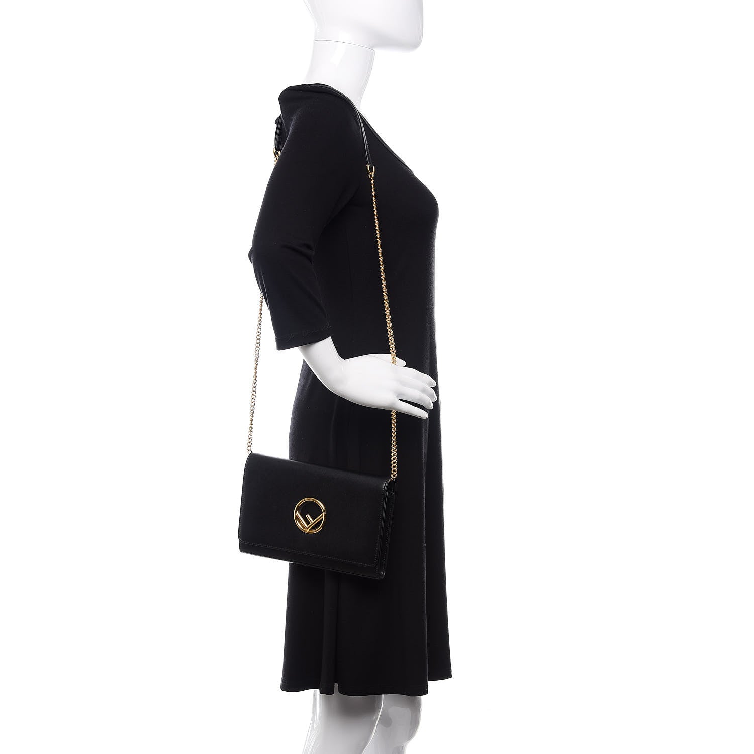 Fendi Vitello Liberty Lucido F is Fendi Wallet on Chain Black 2 of 11