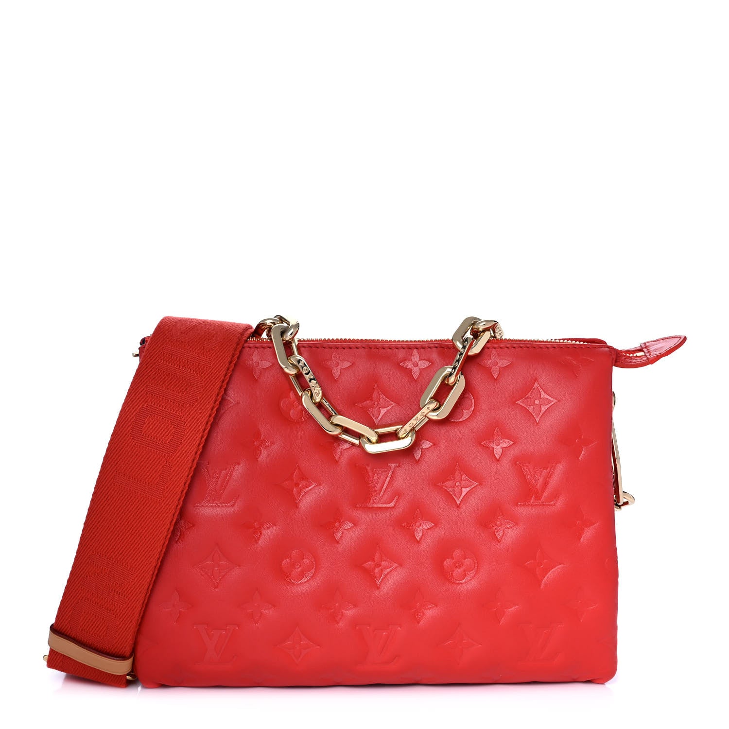 Louis Vuitton Lambskin Embossed Monogram Coussin PM Red 1 of 11