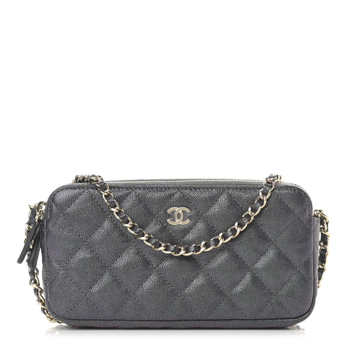 Iridescent Caviar Quilted Small Clutch With Chain Black