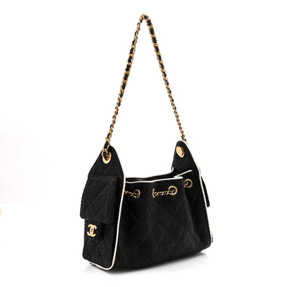 Chanel Braided Raffia Calfskin Mini Chanel 25 Handbag Black White 3 of 12
