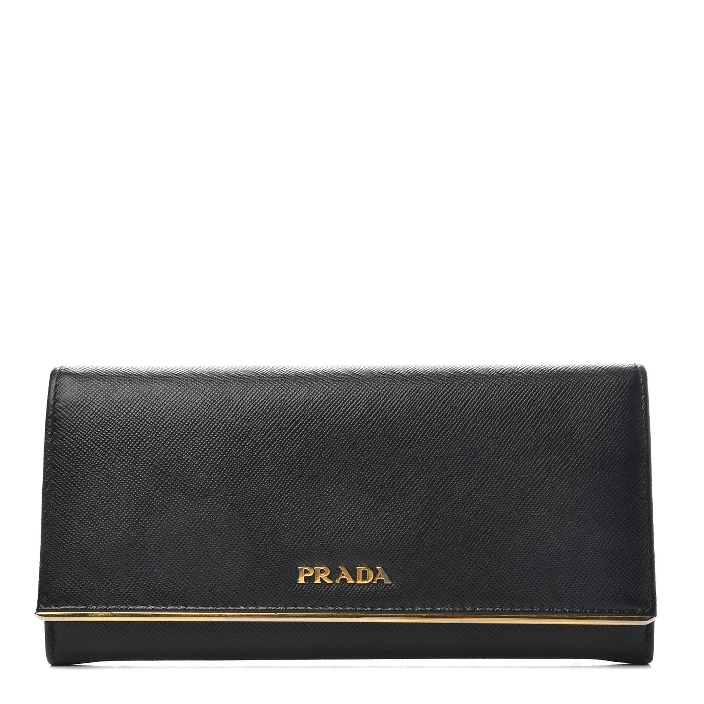 Saffiano Metal Bar Continental Flap Wallet Black