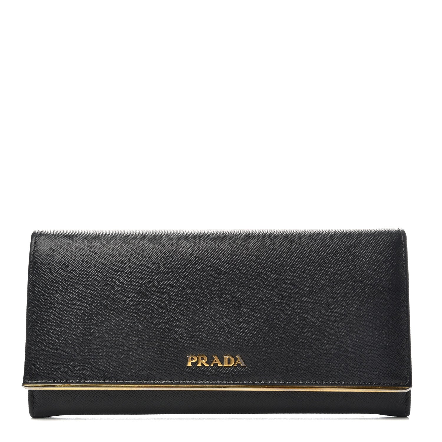 Prada Saffiano Metal Bar Continental Flap Wallet Black 1 of 6