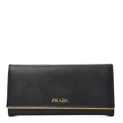 Prada Saffiano Metal Bar Continental Flap Wallet Black 1 of 6