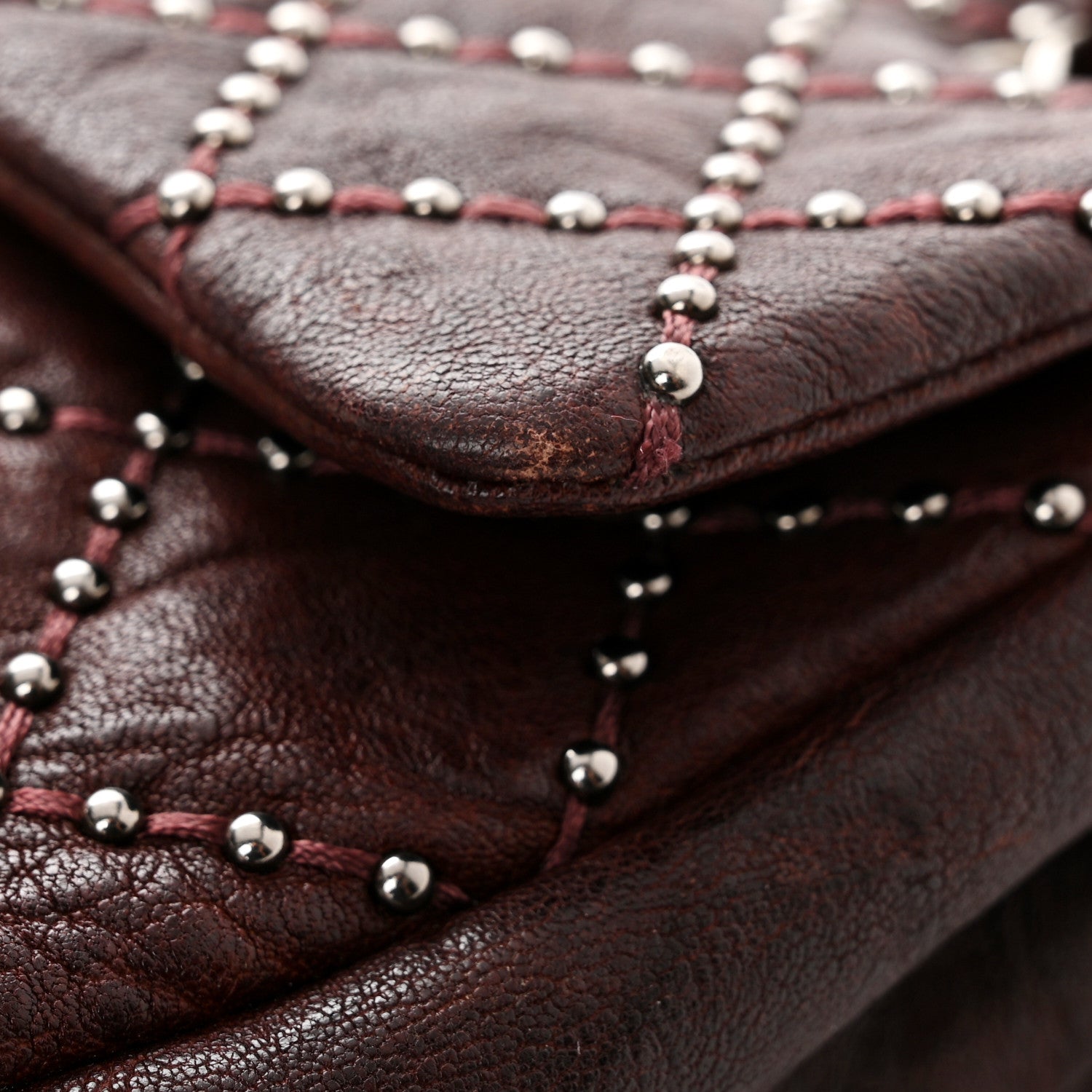 Chanel Washed Lambskin Studded Metal Beauty Flap Burgundy 12 of 14