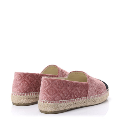 Chanel Velvet Grosgrain Quilted Camellia CC Espadrilles 39 Pink Black 4 of 9