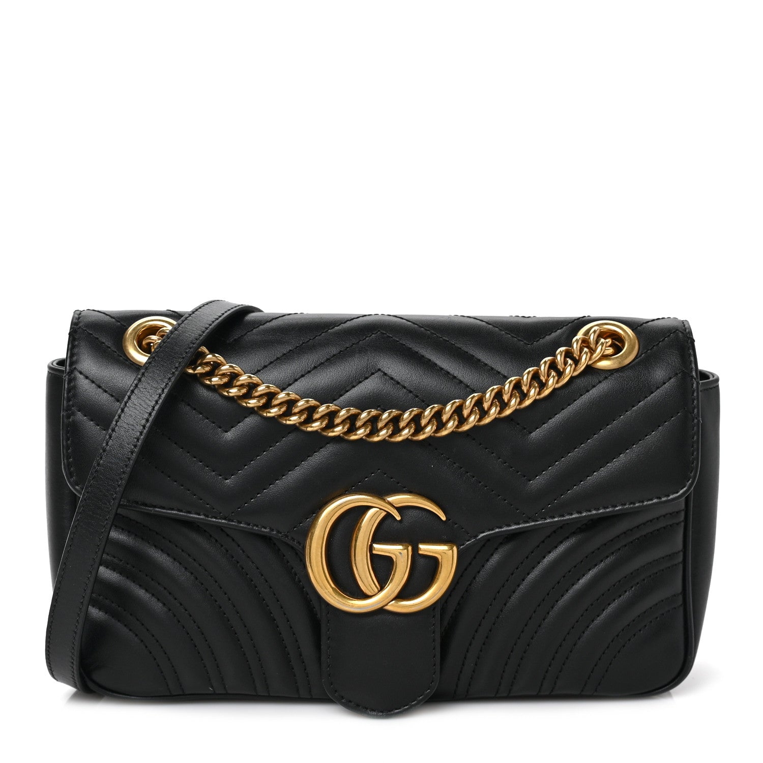 Gucci Calfskin Matelasse Small GG Marmont Shoulder Bag Black 1 of 10