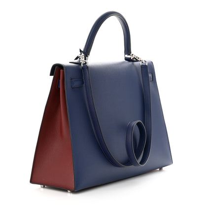 Hermes Epsom Flag Kelly Sellier 35 Rouge H Bleu Saphir 3 of 11