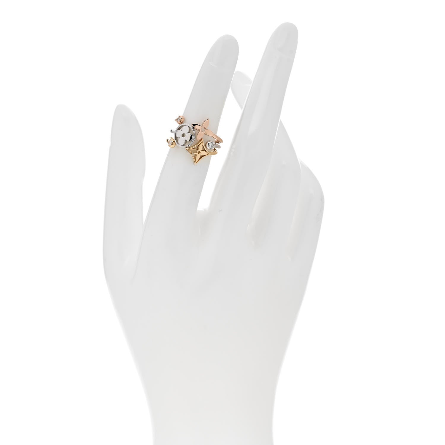 Louis Vuitton 18K Yellow Pink White Gold Diamond Idylle Blossom Ring 3 Set 50 5.25 2 of 5