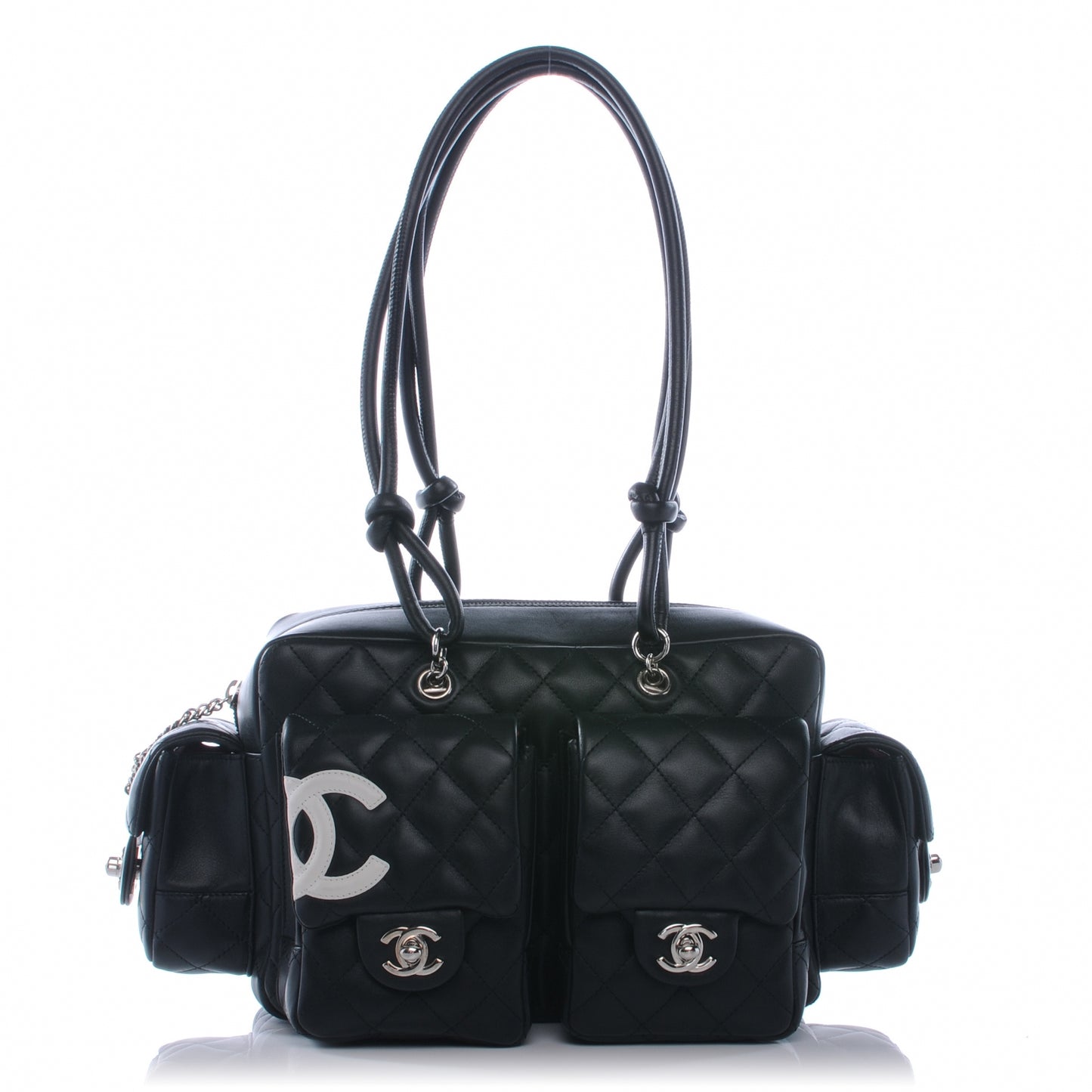 Calfskin Quilted Small Cambon Multipocket Reporter Black