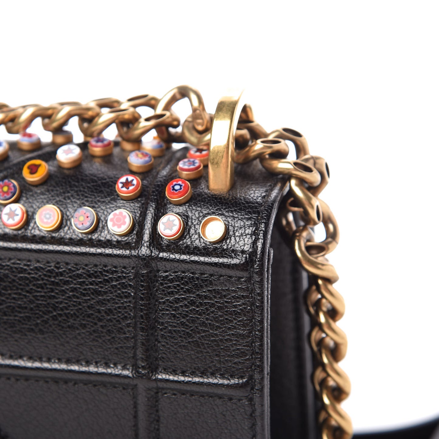 Calfskin Studded Small Diorama Flap Bag Black Multicolor
