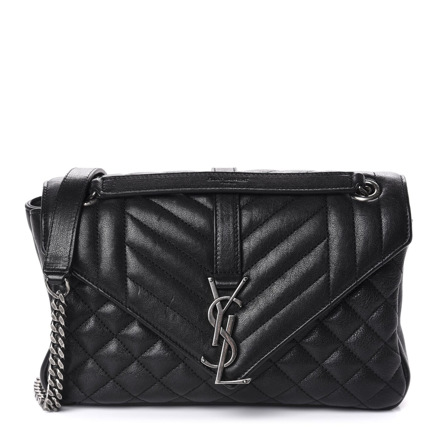 Sheepskin Tri-Quilt Monogram Medium College Bag Black