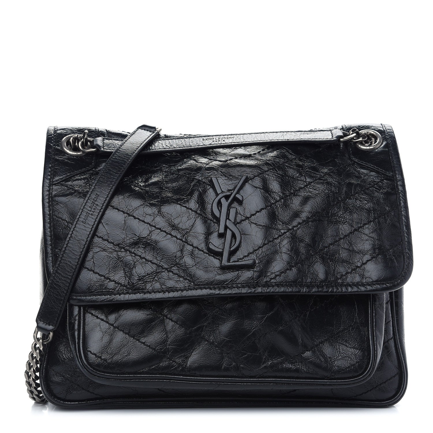 Saint Laurent Crinkled Calfskin Matelasse Monogram Medium Niki Chain Satchel Black 1 of 10