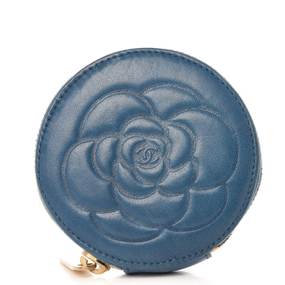Chanel Lambskin Camellia Round CC Coin Purse Blue 1 of 7