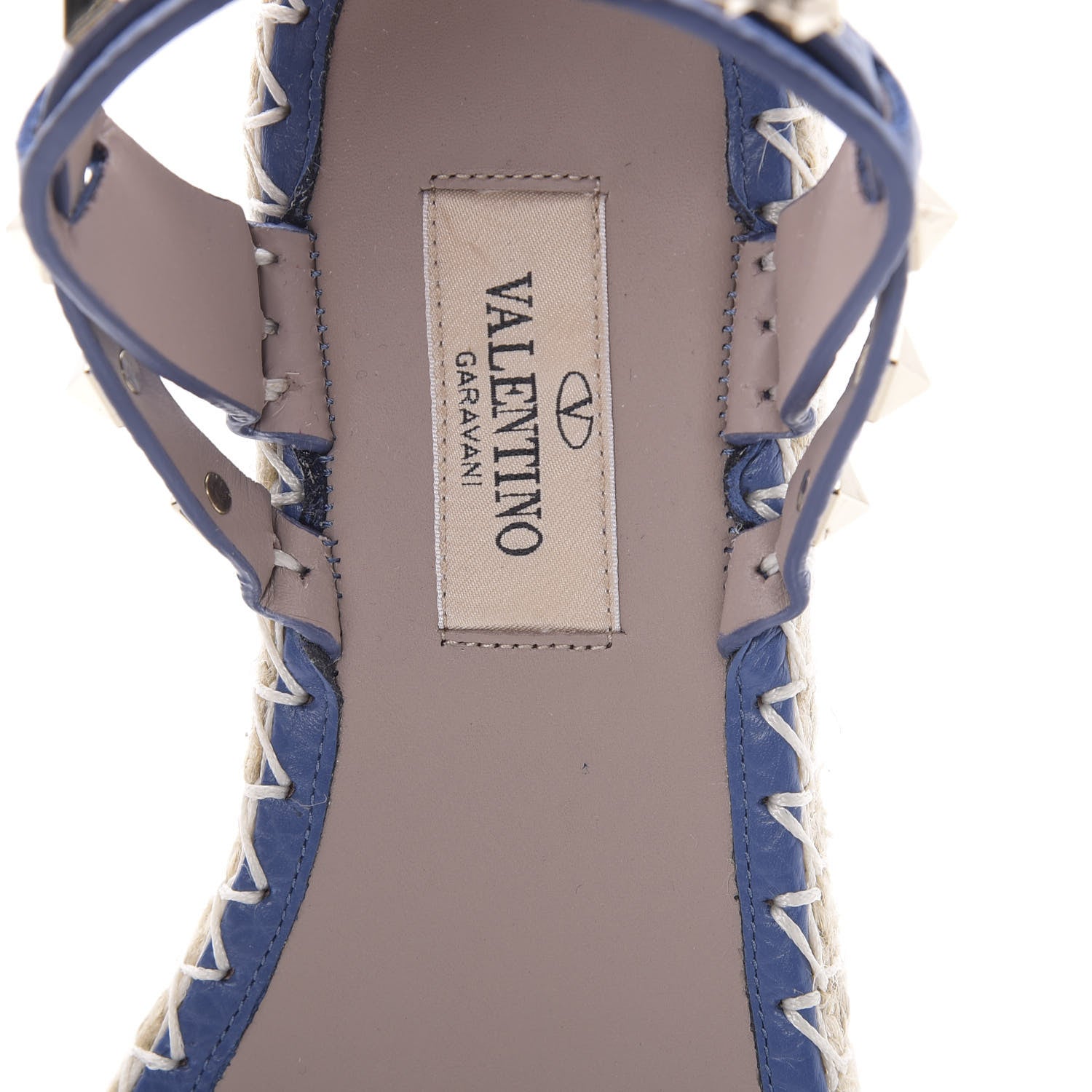 Valentino Garavani Grained Calfskin Rockstud Ankle Strap Espadrille Flat Sandals 36 Baltique 7 of 8