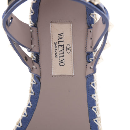 Valentino Garavani Grained Calfskin Rockstud Ankle Strap Espadrille Flat Sandals 36 Baltique 7 of 8