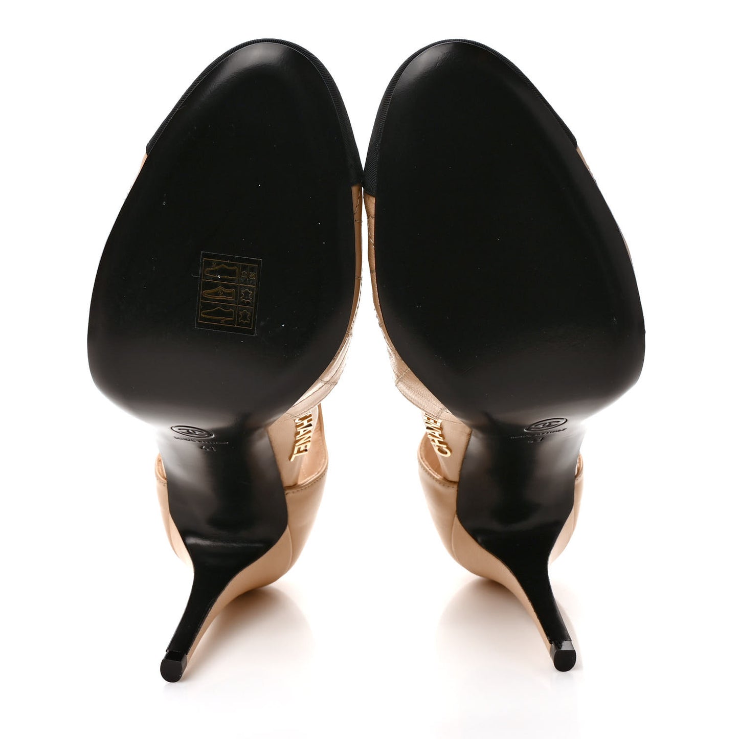 Lambskin Grosgrain Quilted CC Cap Toe Logo Ankle Strap Pumps 41 Black Beige