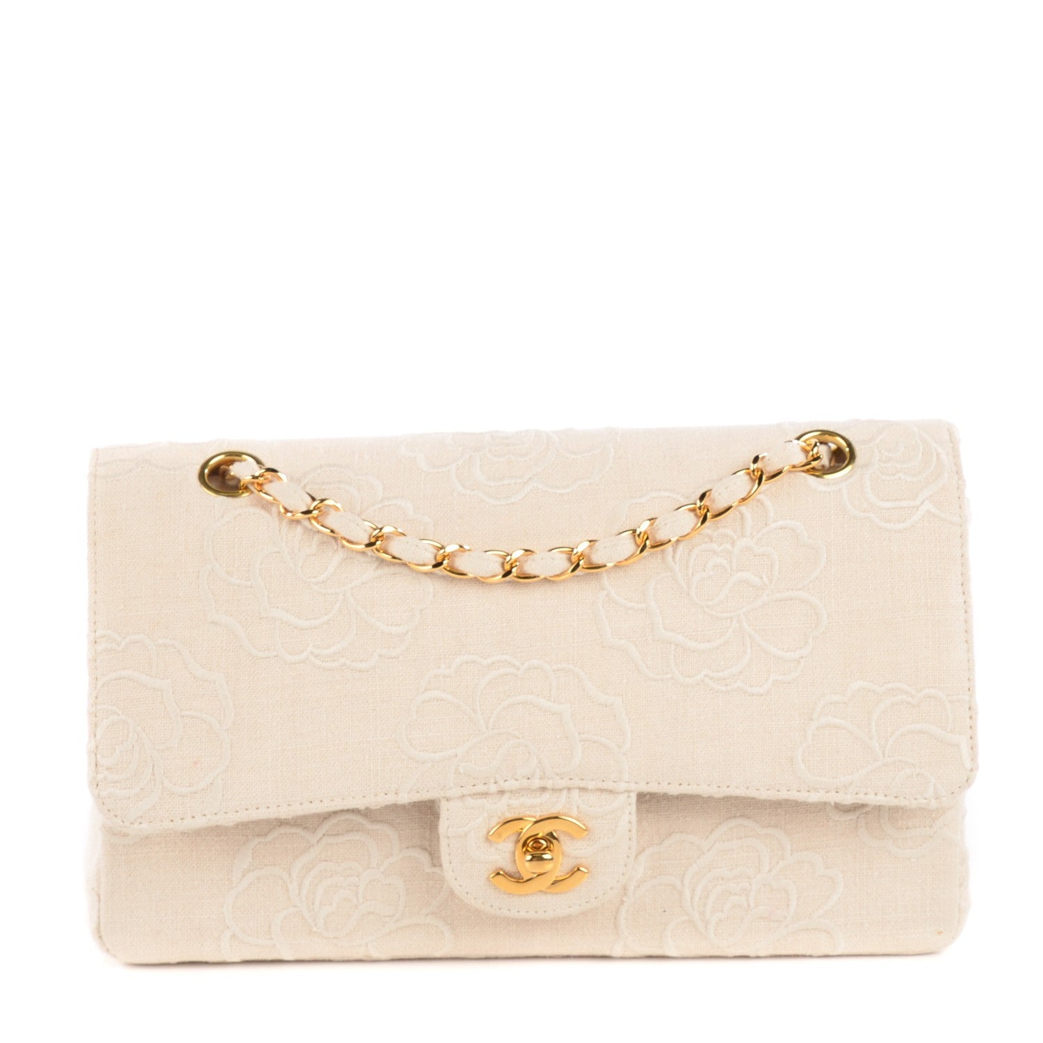 Chanel Canvas Camellia Embroidered Medium Double Flap Ivory 1 of 21
