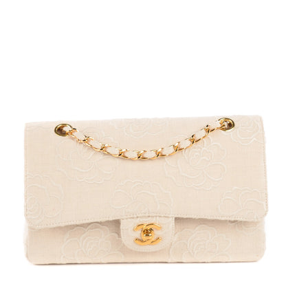 Chanel Canvas Camellia Embroidered Medium Double Flap Ivory 1 of 21