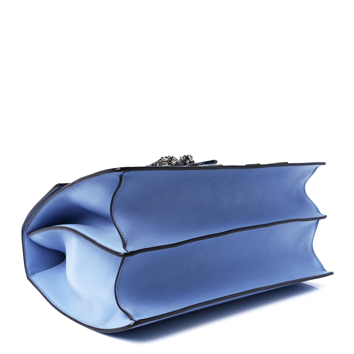 Moon Calfskin Crystal Web Embroidered Large Dionysus Bamboo Top Handle Bag Clear Sky Blue Multicolor