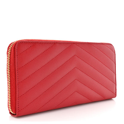 Saint Laurent Grain De Poudre Matelasse Chevron Monogram Zip Around Wallet Rouge Eros 3 of 9