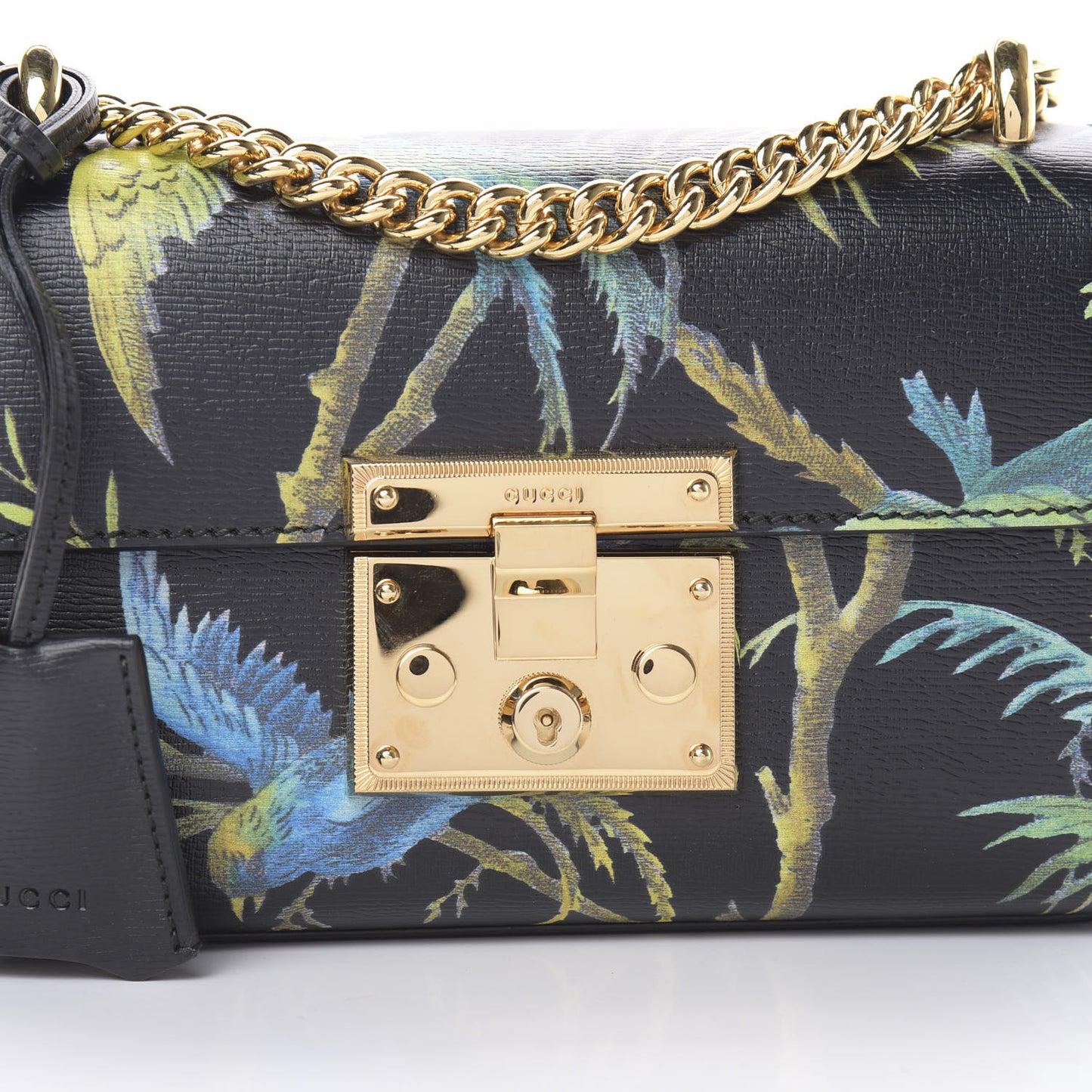 Calfskin Tropical Print Small Padlock Shoulder Bag Black Multi