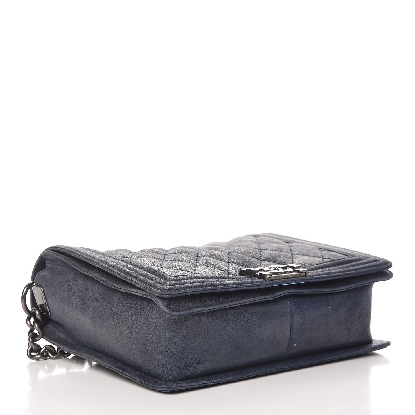 Goatskin Quilted Medium Gentle Boy Flap Navy Blue